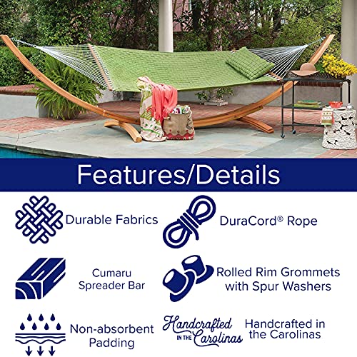 Hatteras Hammocks Light Green Soft Weave Hammock With Free Extension Chains & Tree Hooks, Handcrafted In The Usa, Accommodates 2 People, 450 Lb Weight Capacity, 13 Ft. X 55 In. #TOP3