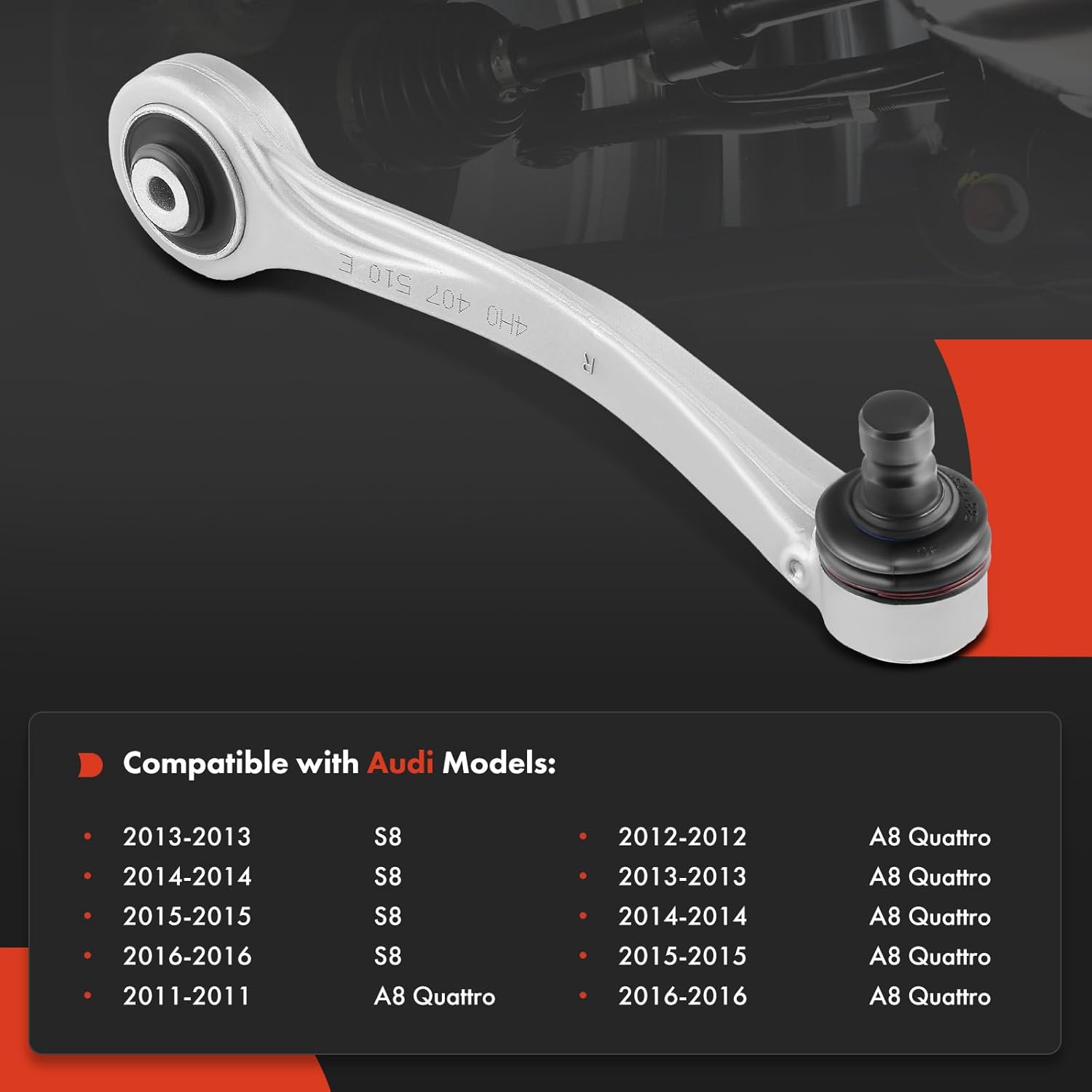 A-Premium Front Right Rearward Upper Control Arm, with Ball Joint & Bushing, Compatible with Audi A8 Quattro 2011-2016, S8 2013-2016