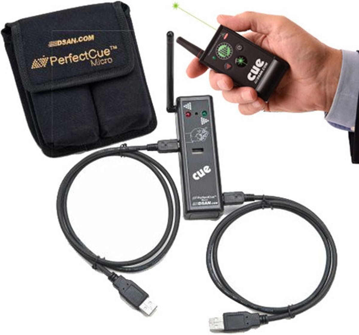 PerfectCue Micro Ultra Compact Cue Light Remote Presentation Controller with PC-AS4 3-Button & Green Laser Wireless Transmitter