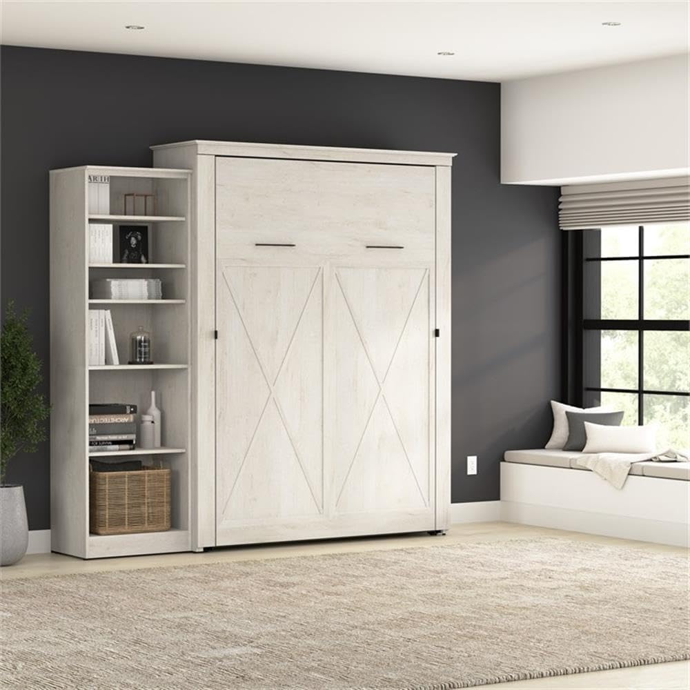 Bestar Key West Queen Murphy Bed with Closet Organizer (94W) Space-Saving Sleeping Arrangement for Multipurpose Area, Bedroom, Guest Room, or Living Room in Linen White Oak