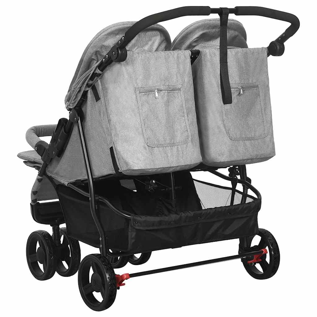 vidaXL Passeggino Gemellare Grigio Chiaro in Acciaio