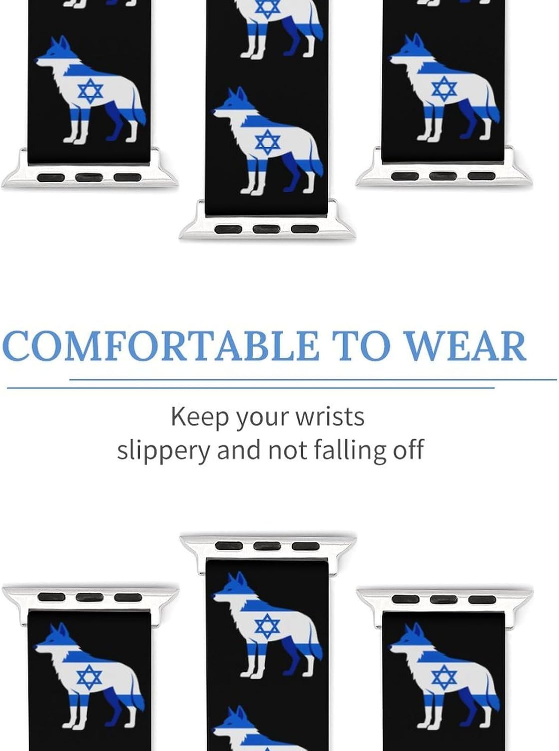 Wolf Israeli Flag Funny Watch Band Quick Release Replacement Watch Straps for Men Women