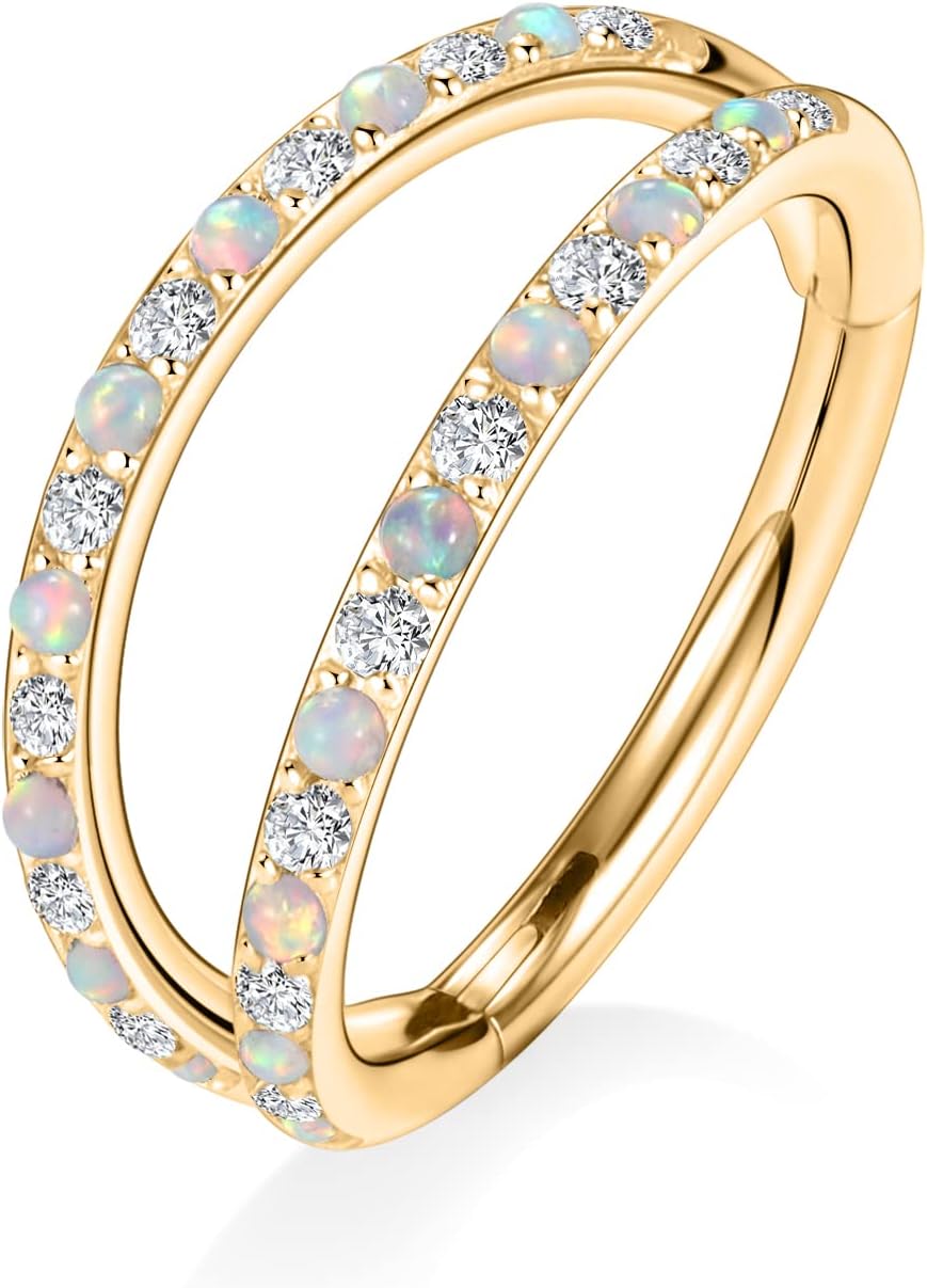 AROWRO Conch Piercing Jewelry Nose Rings Hoops Septum Rings Cartilage Earrings for Women Men Helix Piercing Jewelry Rook Tragus Surgical Steel Gold Silver 16G 18G 20G With Cubic Zirconia Opal