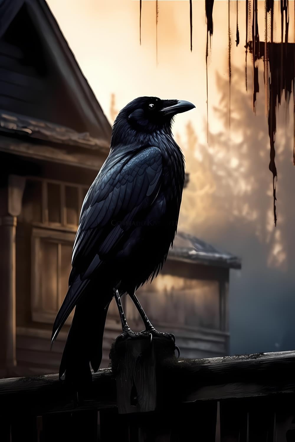 JOEAUEN Gothic Raven Perched On Old Fence Diamond Painting Kit for Adults & Kids Diamond Painting Kit for Adults & Kids Bird 5D Diamond Dots Kits Painting Crafts for Home Decor 20x24 inch