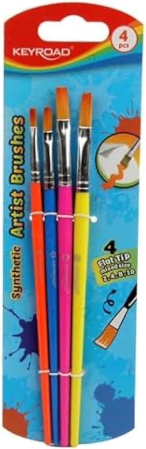 Keyroad Synthetic Artist Brushes 4 pcs Flat tip (2,4,8,10) kr972033 - Multicolor