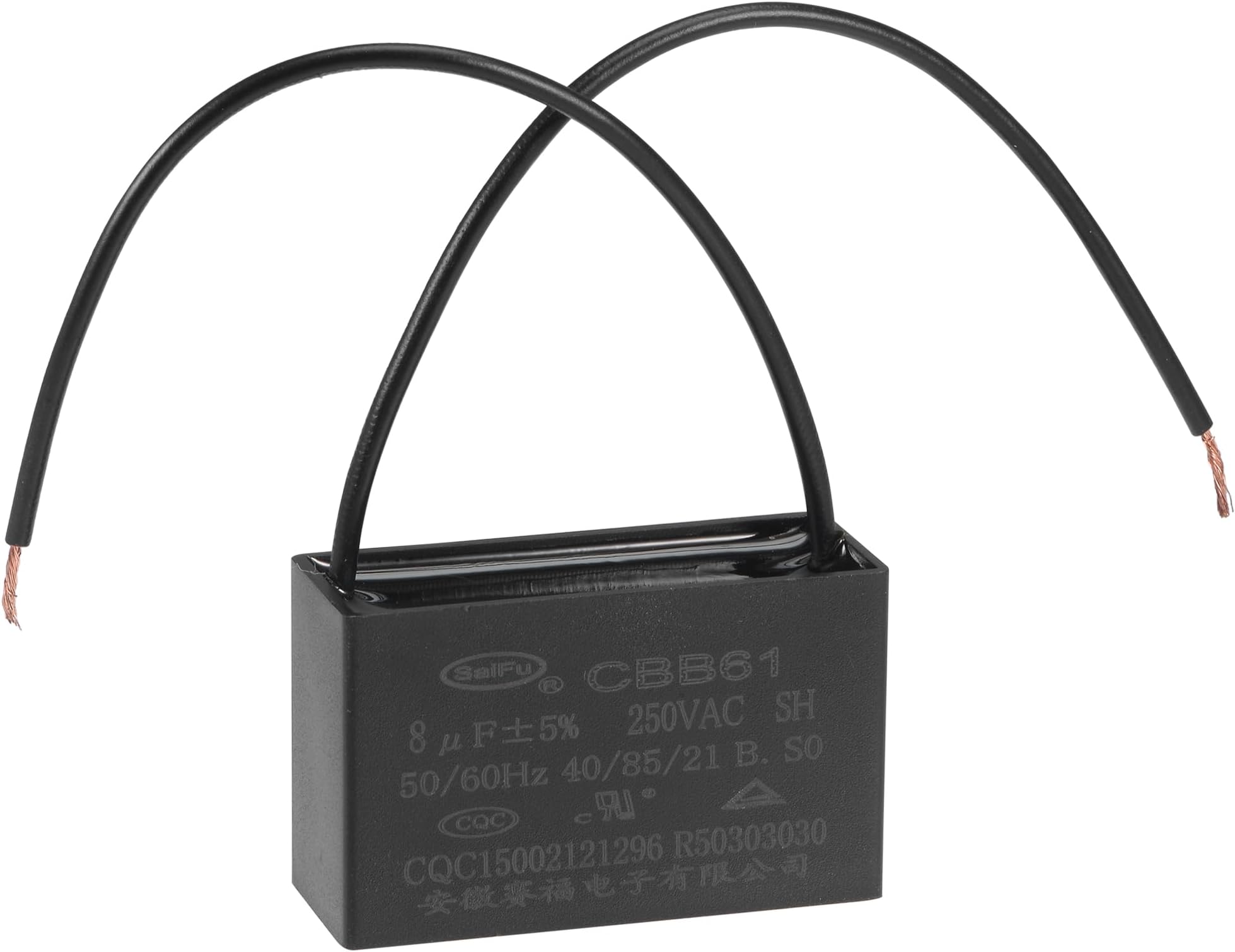 Generic Ceiling Fan Capacitor CBB61 8uF 250V AC 2 Wires Metallized Polypropylene Film Capacitor 47x29x18mm for Electric Fan Pump Motor Generator