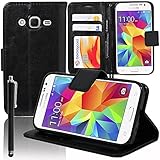 funda samsung galaxy core prime sm-g361f Cierre magnético. VCOMP Funda cartera Soporte Vídeo Cuero PU para Samsung Galaxy Core Prime/ SM-G360F G360GY G360P G360BT/DS G360FY/ds G360H/ds G360HU/ds G360M/ds + lápiz óptico - NEGRO