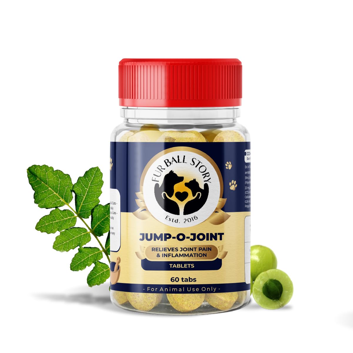 Fur Ball Story Jump-O-Joint Pain Relief Supplements for Dogs & Cats | Pet Medicines for Dogs, Anti-Inflammation, Vegan, Ayurvedic, Vet-Recommended - 60 Tablets