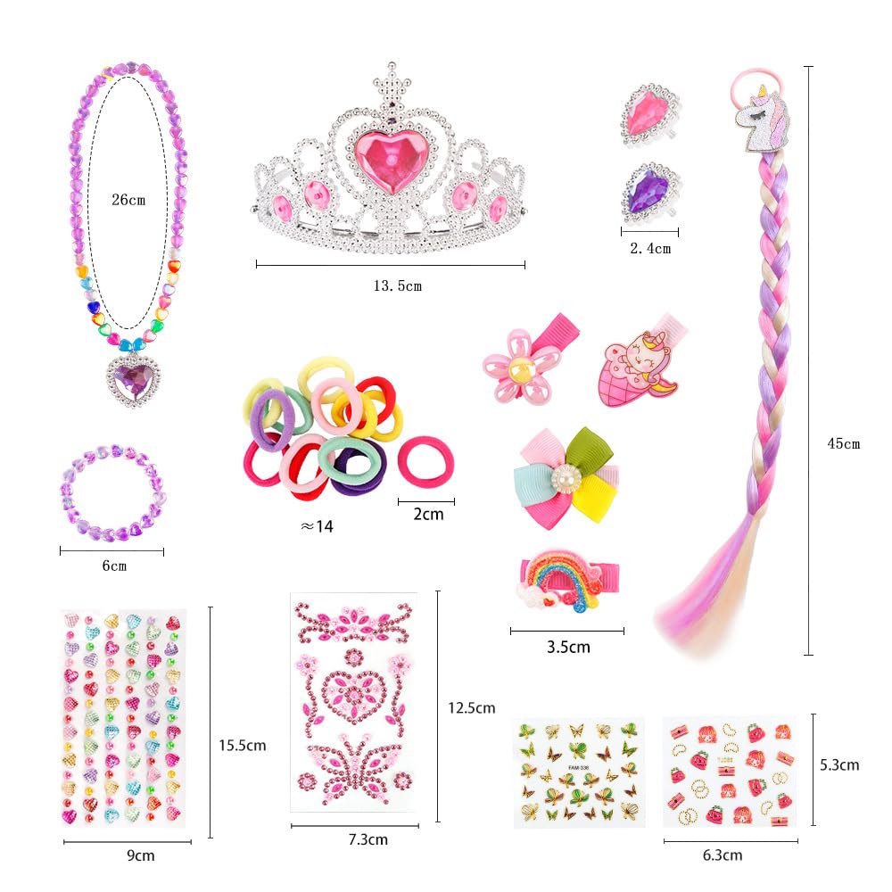 Walmeck Set di Gioielli da Principessa per Ragazze, Kit di Trucco da