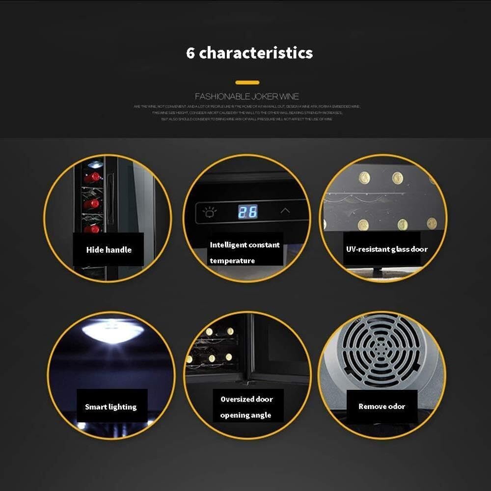 12-Bottle Household Wine Cabinet, Air-Cooled, UV-Protected, Touch Screen Control, Silent Operation, 11-18°C, Low Energy Consumption