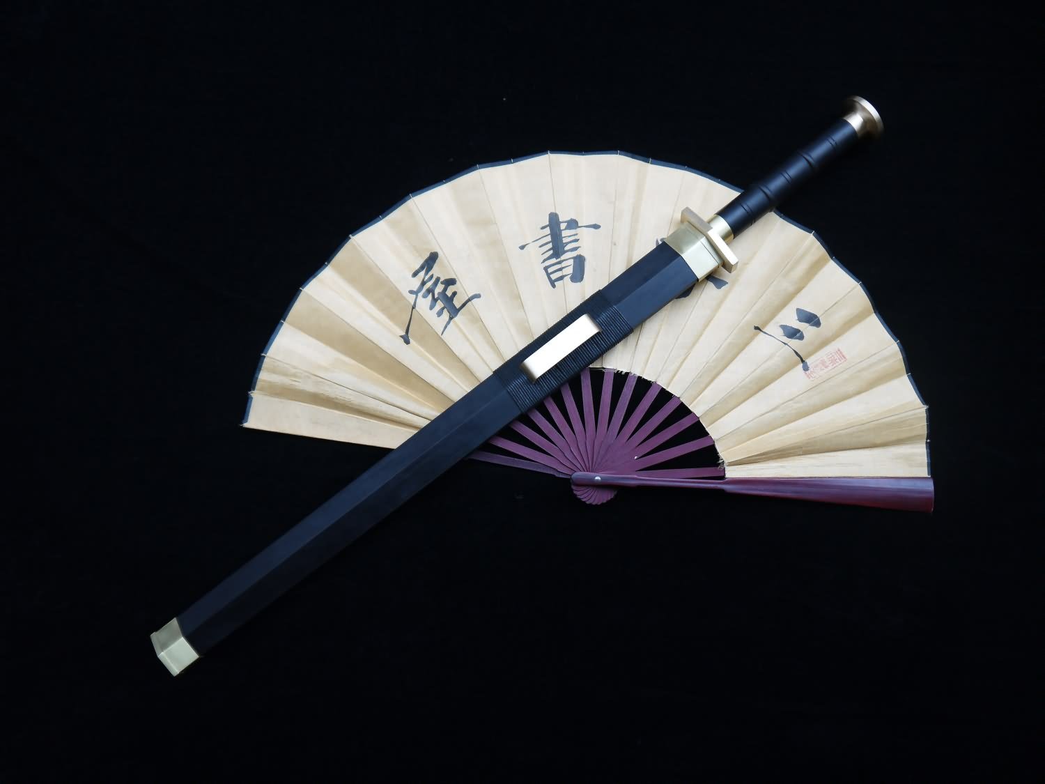 Chinese han jian Swords Hand Forged Damascus Steel Blade Black Scabbard Brass Fittings