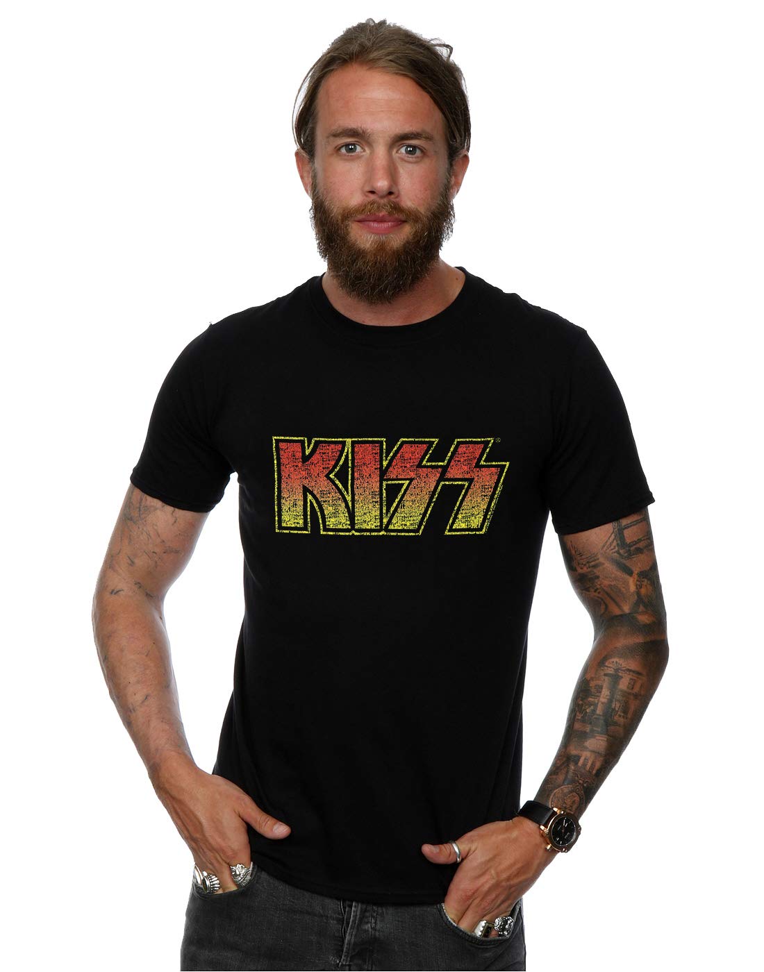 Absolute Cult Men's Black Kiss Vintage Logo T-Shirt Small