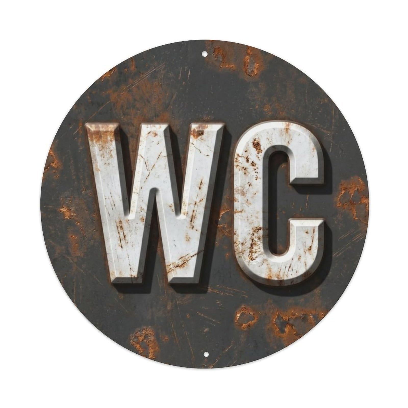 Fqcyn Style Toilet （Wc） Industrial Rusty Ornament Metal Tin Sign Plaque Wall Decor For Cafe, Club Bar, Office, Home Garden Round Metal Poster 8X8inch