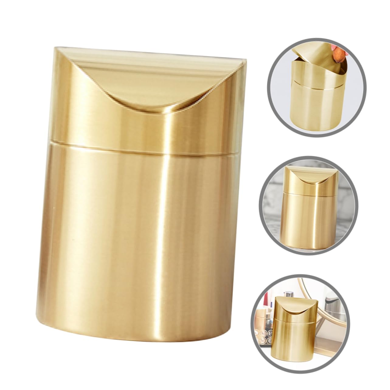 Mobestech Mini Poubelle De Bureau En Acier Inoxydable Doré Avec Couvercle Presse Compacte Pour Cuisine Voiture Et Chambre À Coucher