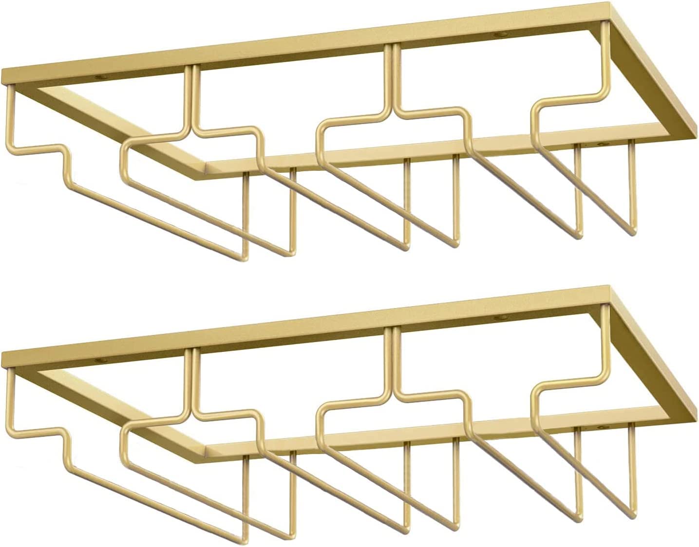 Solander Wine Glass Rack - Under Cabinet Stemware Wine Glass Holder - Wine Glasses Storage Hanger Metal Organizer for Cabinet Kitchen Bar (Gold, 3 Rows 2 Pack)