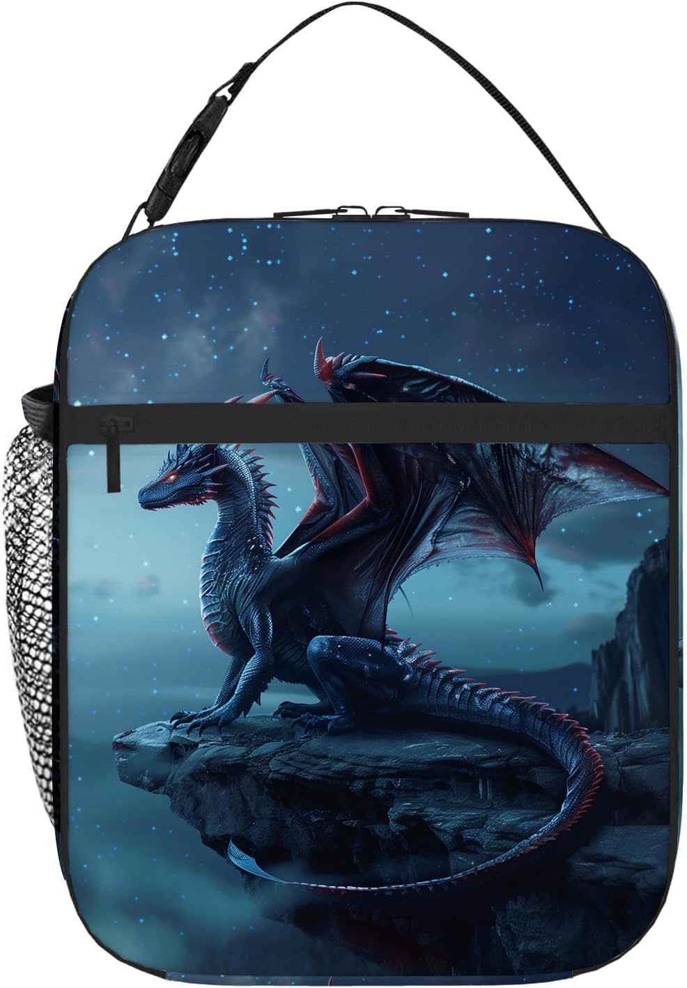 Dragon Lunch Box for Kids Boys, Cool Blue Dragon Standing on the Cliff Edge Lunch Bag for Women Men, Portable Reusable Insulated Lunchbox Meal Bag with Shoulder Strap for School/Work