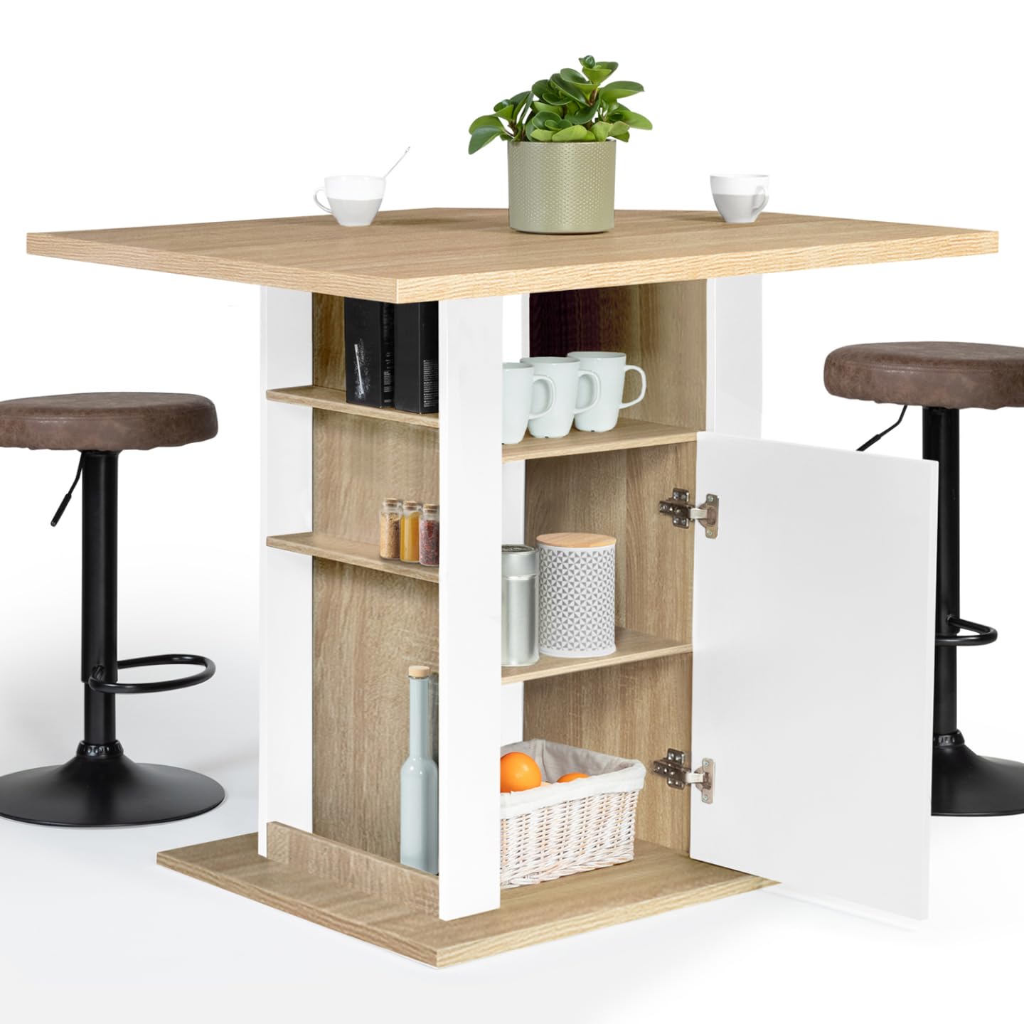 IDMarket - Ilot central UGO 110 cm bois blanc et imitation hêtre avec rangements
