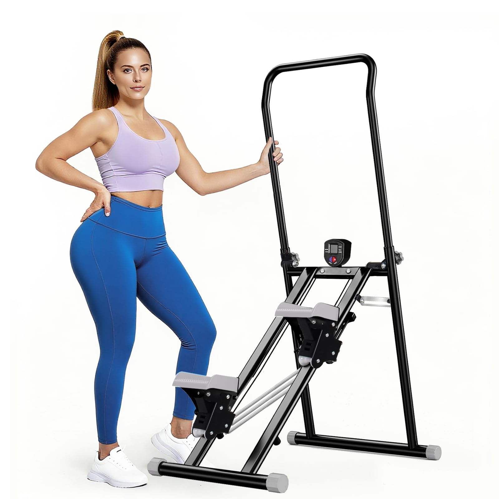 Stair Stepper für Zuhause, Stairmaster mit Einstellbarem 3 Stufen Widerstand für Ganzkörpertraining, Vertical Climber Zusammenklappbarer mit Adjustable Lenker und Pedale