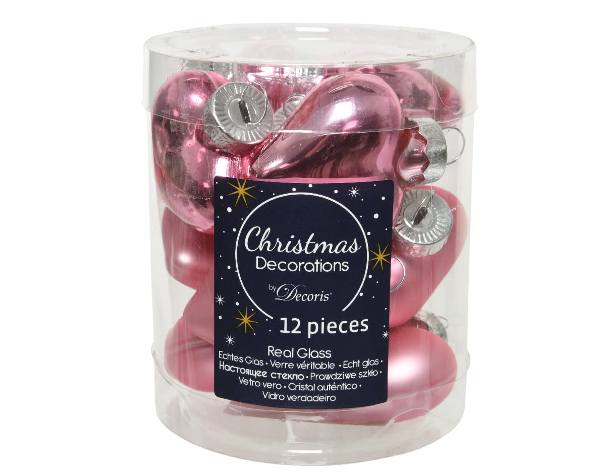 Kaemingk Adornos para árbol de Navidad, 4 cm x 12 unidades, diseño de corazones, color rosa