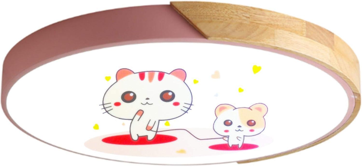 Led Lámpara De Techo Regulable Con Mando A Distancia,Plafón Led De Techo Chico/Niña Infantil,Lámpara De Patrón De Gato De Dibujos Animados Rosa Luz De Tres Tonos Redonda 50Cm