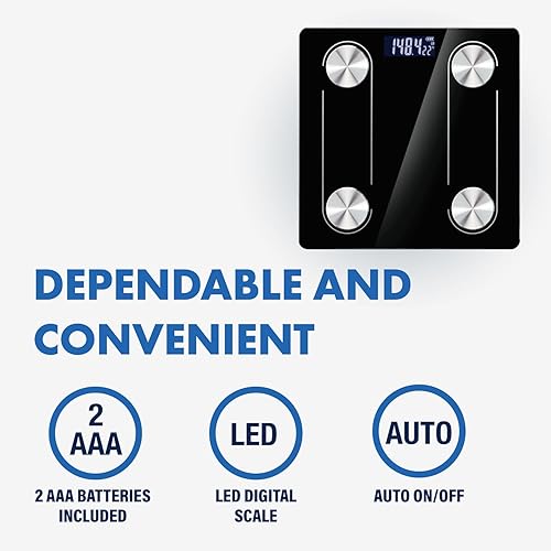 Miniatura 3 de Báscula corporal digital Trnr-BDYSCLE-BLK, báscula de peso corporal esencial para el hogar, accesorio de baño duradero, compatible con Apple y
