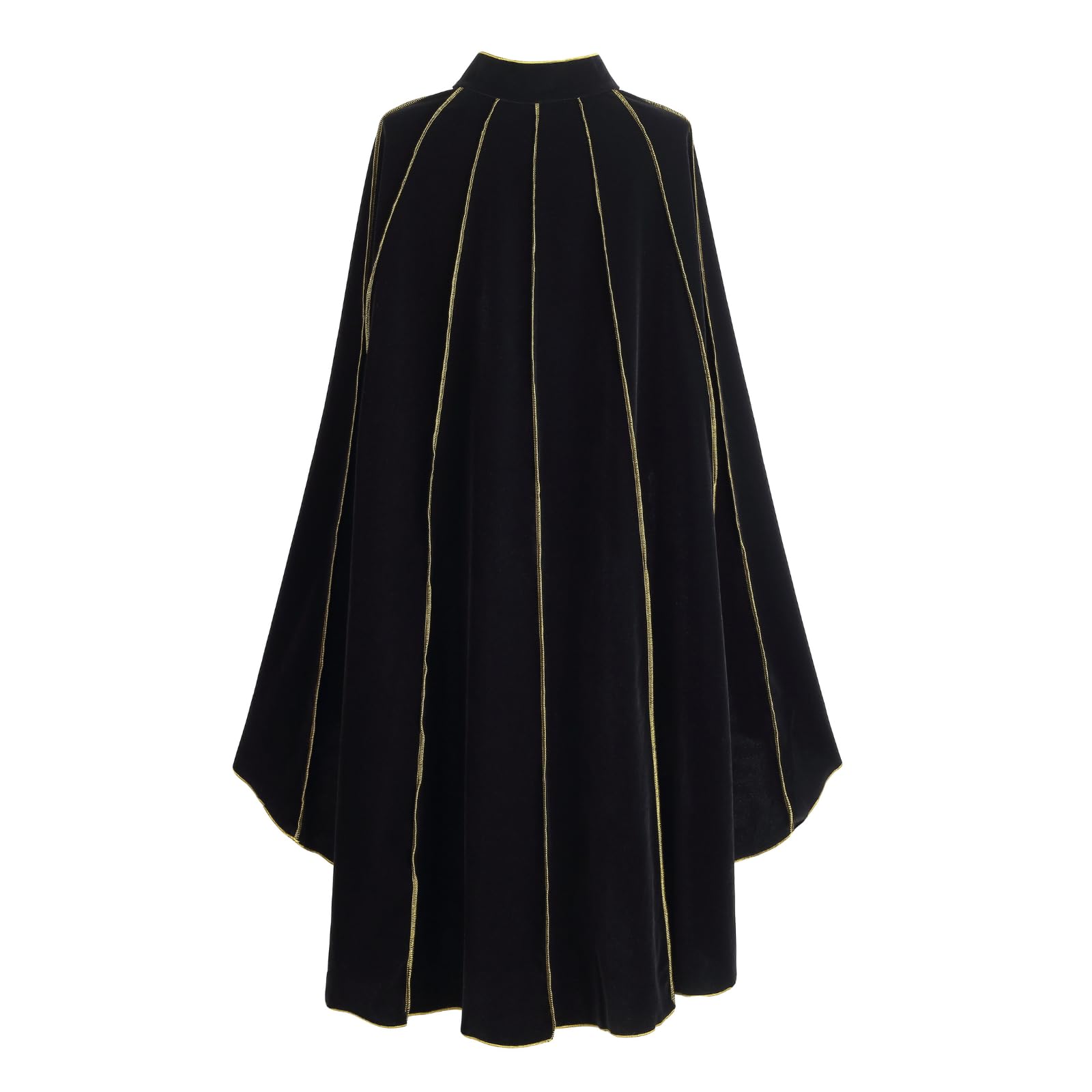 RRCBMD Womens Medieval Cloak Renaissance Victorian Deluxe Stand Collar Velvet Gold Trim Black Cape for Adult Halloween Cosplay Dress Up 43.3Inch - Image 2