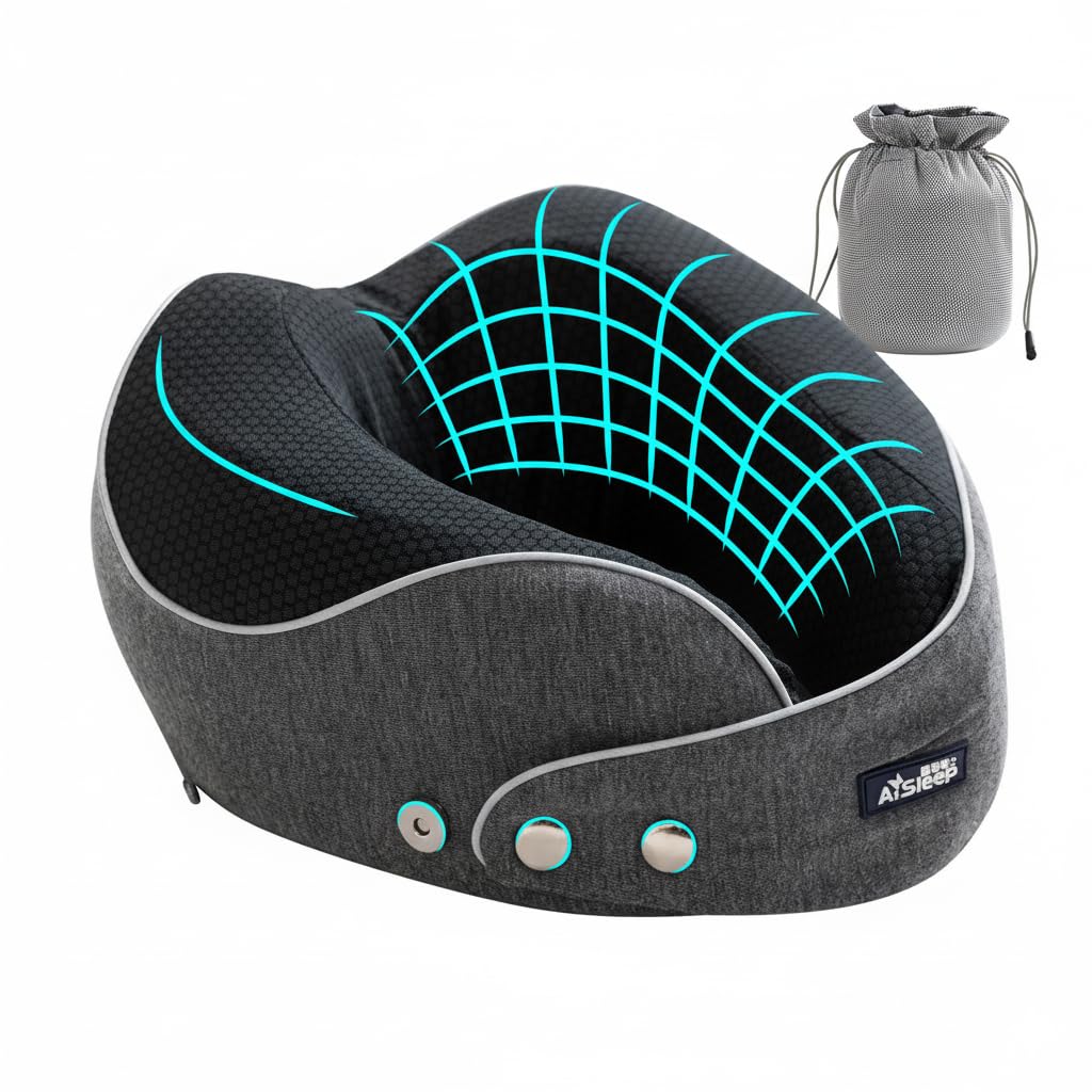 Memory Foam Reisekissen, Nackenkissen Flugzeug & Auto, 360° Support Memory Foam Reisekissen Verstellbar, ideal zum Schlafen im Flugzeug, Auto, Zug, Ergonomisches Nackenhörnchen Erwachsene