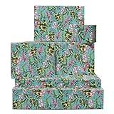 Papier cadeau tropical pour elle - 6 feuilles de papier cadeau et étiquettes - Feuilles et fleurs - Bleu vert rose - Pour mariage, anniversaire - Livré avec autocollant - Recyclable - Central 23
