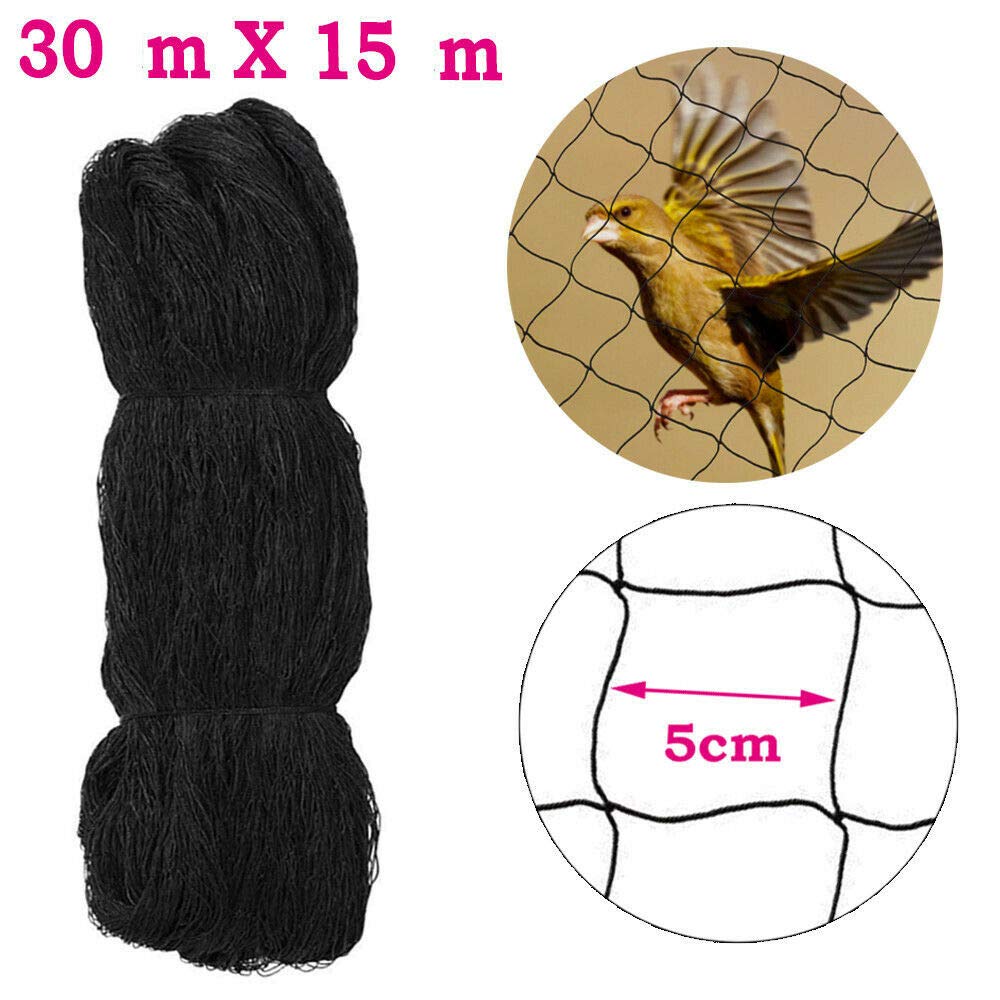 Rete di protezione Uccelli Frutteto 30 x 15 m, rete anti uccelli orto, rete giardino stop uccelli, poliestere maglia 2 cm, rete di protezione alberi da frutto, stagno, pollaio