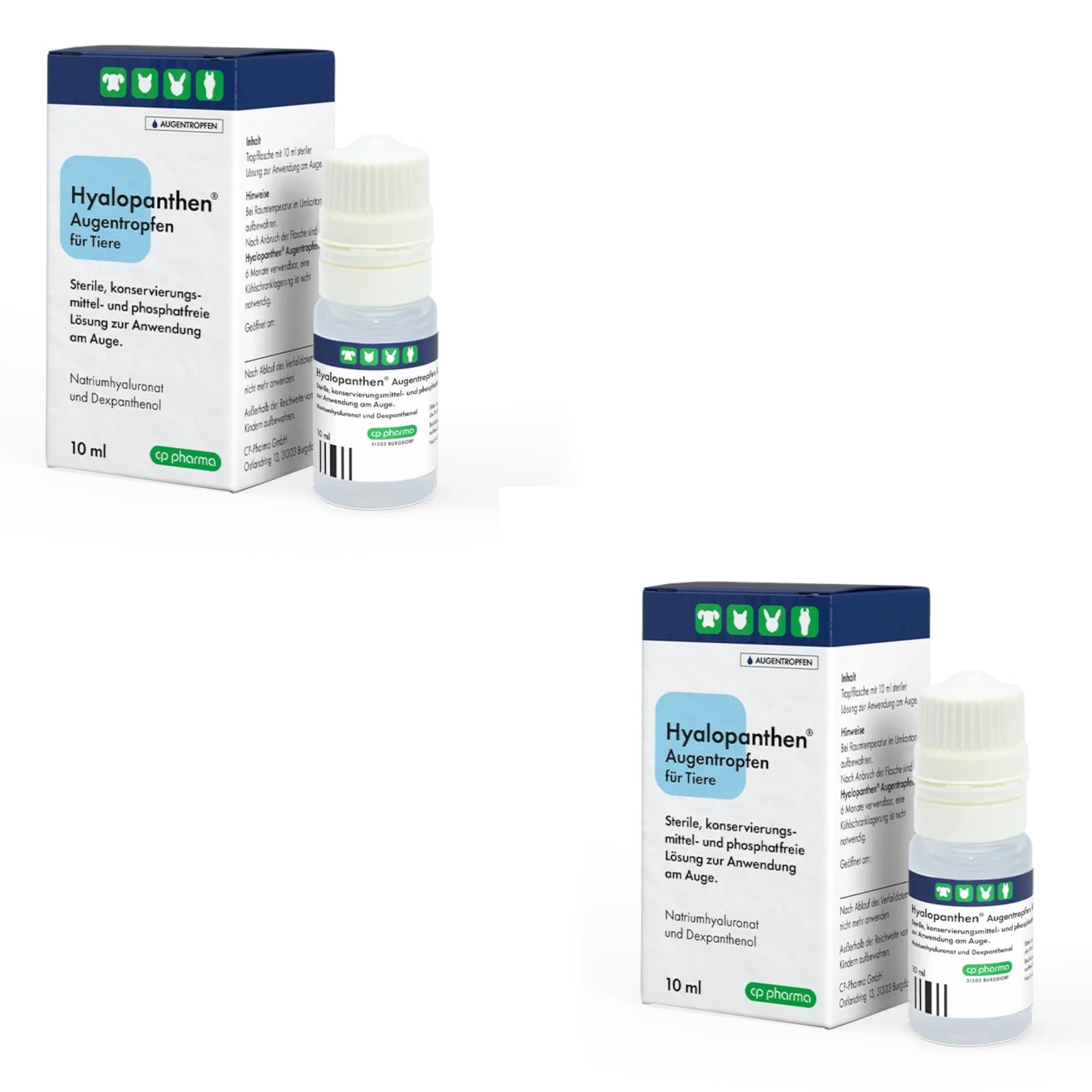cp-pharma Hyalopanthen Augentropfen | Doppelpack | 2 x 10 ml | Augentropfen für Tiere | Mit Hyaluronsäure & Dexpanthenol