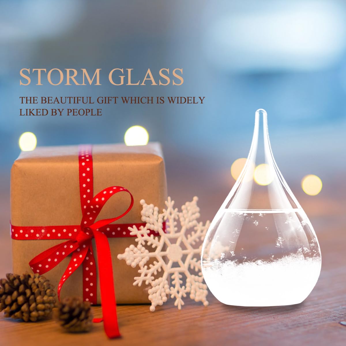 Unique Christmas Gifts, Storm Glass Weather Predictor,Mini Transparent Drop-Shaped Glass Snow Globe,Cool GIFS and Home/Office Desk Decorations