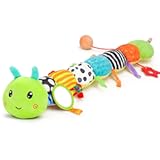 Baby Sensory Toy 0-6 Month Music Animal Stuffed Plush Caterpillar Toy for Infant 0-3-6-12 Month Old Tummy Time with Baby Mirror Crinkle Rattle Carseat Toys for Newborn Boys Girl Shower