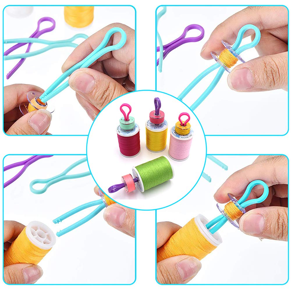 APLZGMG 100 stuks spoelhouderclips, kunststof spoeldraadhouder, kleurrijke spoeldraad, spoel klemmen, naaigaren spoelclips, naaimachine accessoires voor het vasthouden van spoel draad staarten