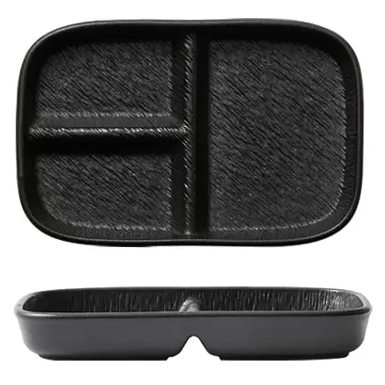 Czarno-białe matowe ceramiczne naczynia stołowe 3 sekcje płytkie talerze płyta kontrolna porcji rozdzielacze talerzy do serwowania dla zdrowego odżywiania-1 szt. (Color : Black, Size : Square)
