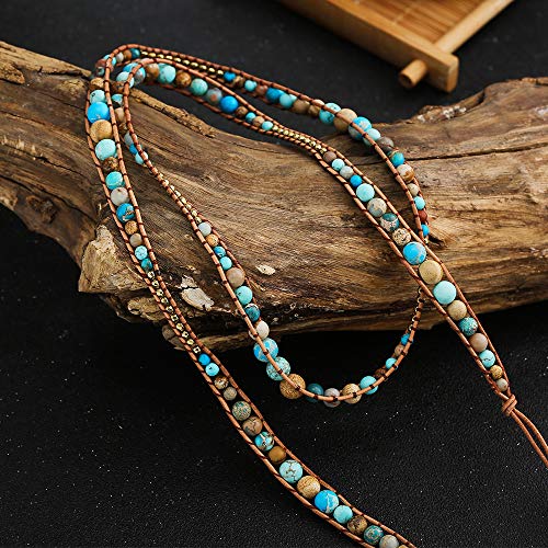 Image of Plumiss Women Boho Handmade Natural Stone Crystal Leather Bead Wrap Bracelets Collection