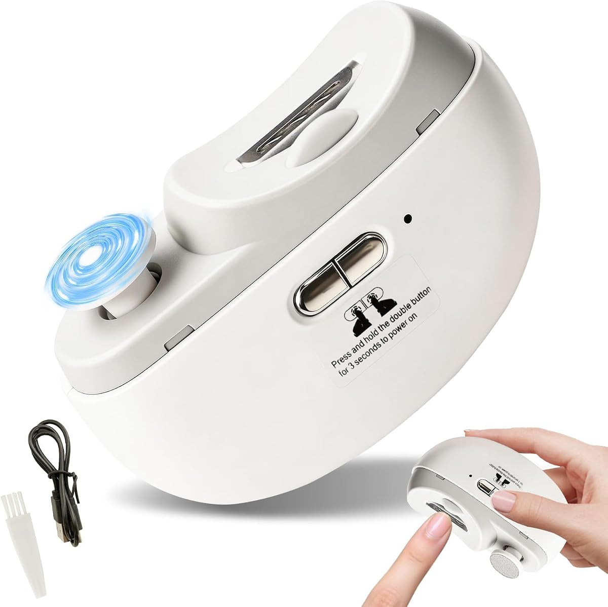 Electric Nail Clipper for Baby Kids Adults Seniors, Rechargeable Nail Trimmer with LED Light & 2 Speeds, 2-in-1 Auto Polishing File with Nail Scraps Storage, Ultra-Quiet Safe Anti-Pinch Design