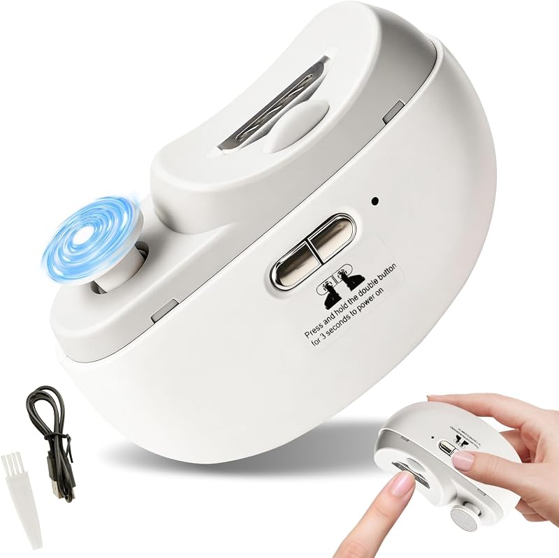 Electric Nail Clipper for Baby Kids Adults Seniors, Rechargeable Nail Trimmer with LED Light & 2 Speeds, 2-in-1 Auto Polishing File with Nail Scraps Storage, Ultra-Quiet Safe Anti-Pinch Design
