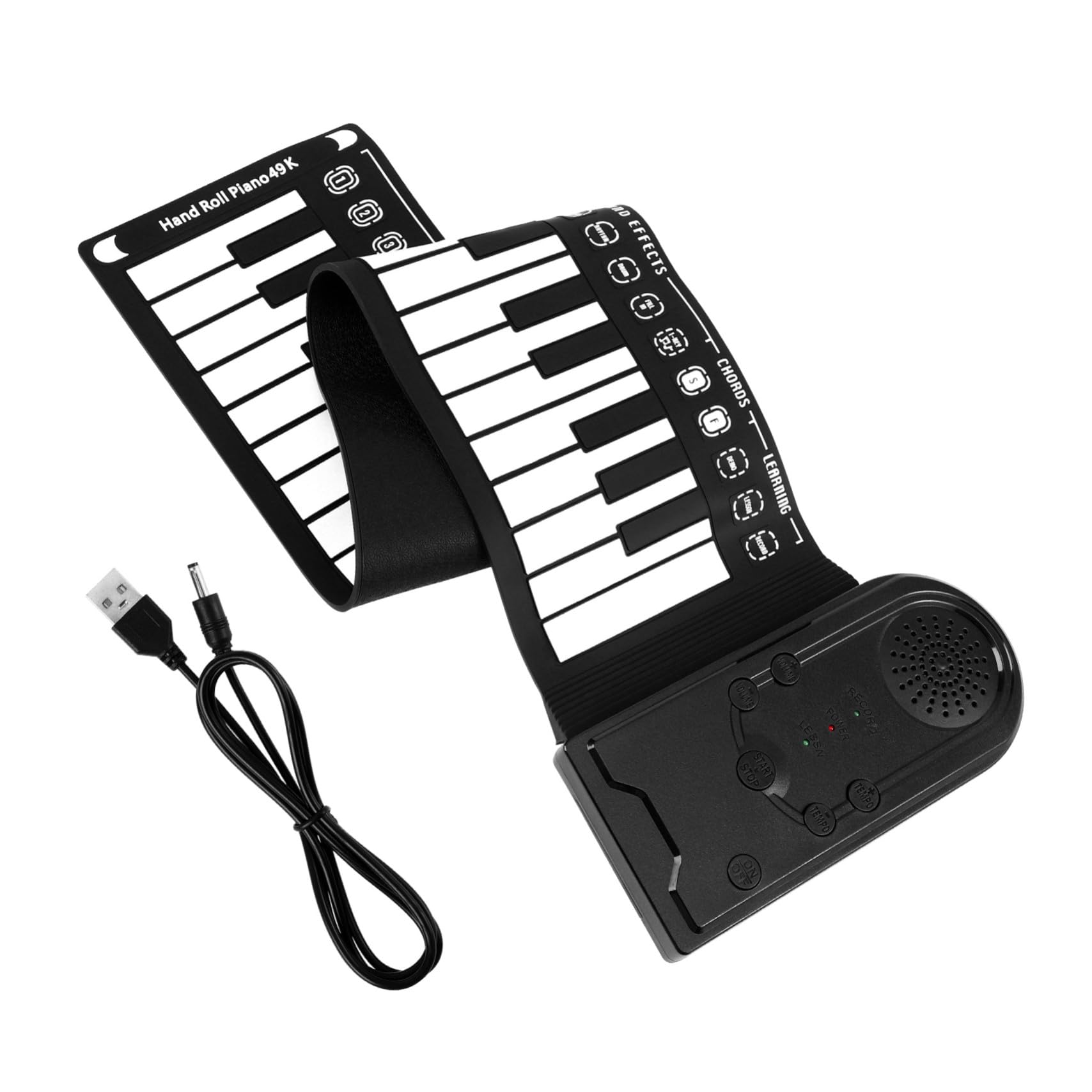 Pianoforte Arrotolabile 49 Tasti, Tastiera Elettronica Portatile | Nero in Silicone, Altoparlante Integrato e Registrazione/riproduzione, Cavo USB Dc 6v e 3 Pile Aa Escluse