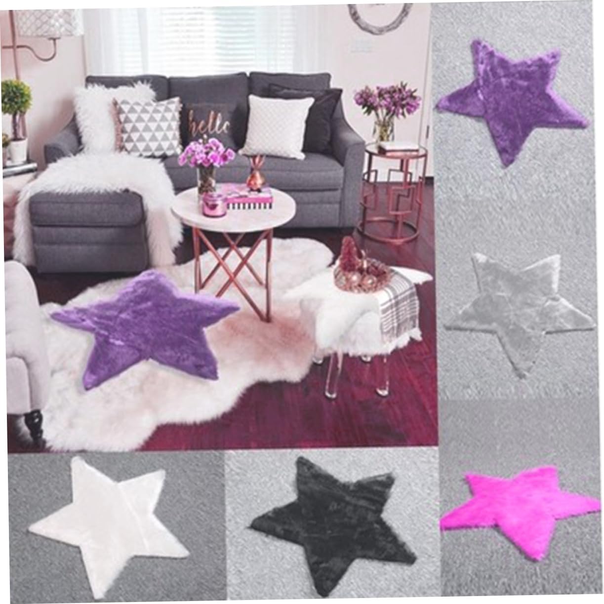 Luxshiny Star Shaped Plush Cushion Rug for Living Room and Tea Table Soft Fluffy Floor Mat Decorative Rug for Boys and Girls Room Non-Slip Easy to Clean 1 Piece