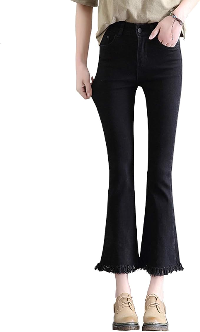 Pantaloni a Zampa Sottile Pantaloni Vintage a Vita Alta Jeans da Donna  Pantaloni Solidi Pantaloni alla Caviglia Lady Tassel Cowboy Sciolto Flares  : Amazon.it: Abbigliamento