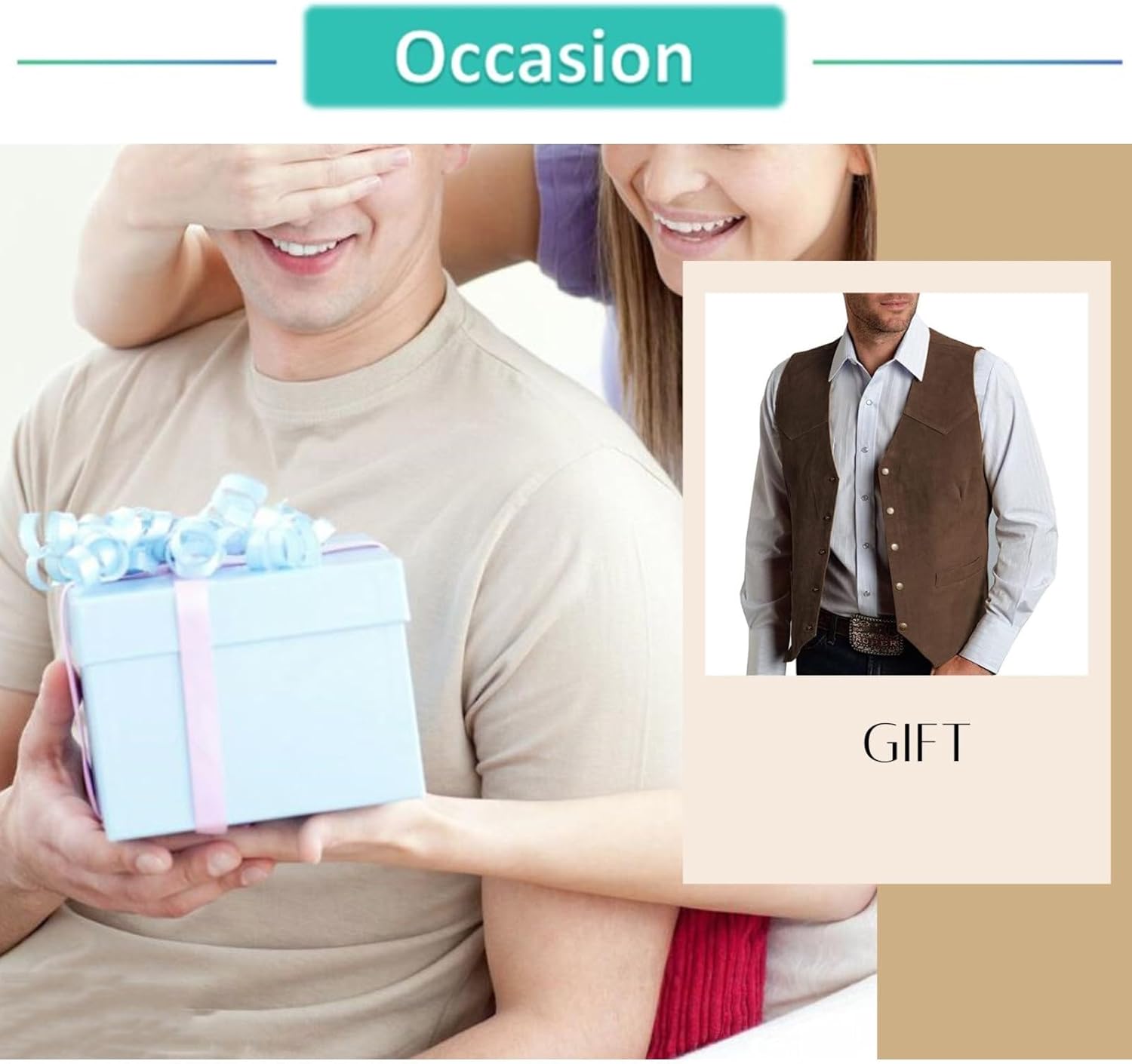 Mens V Neck Suit Vest Retro 5 Button Suede Leather Regular Fit Casual Waistcoat for Prom,Husband Gift,Daily Wear - Image 6