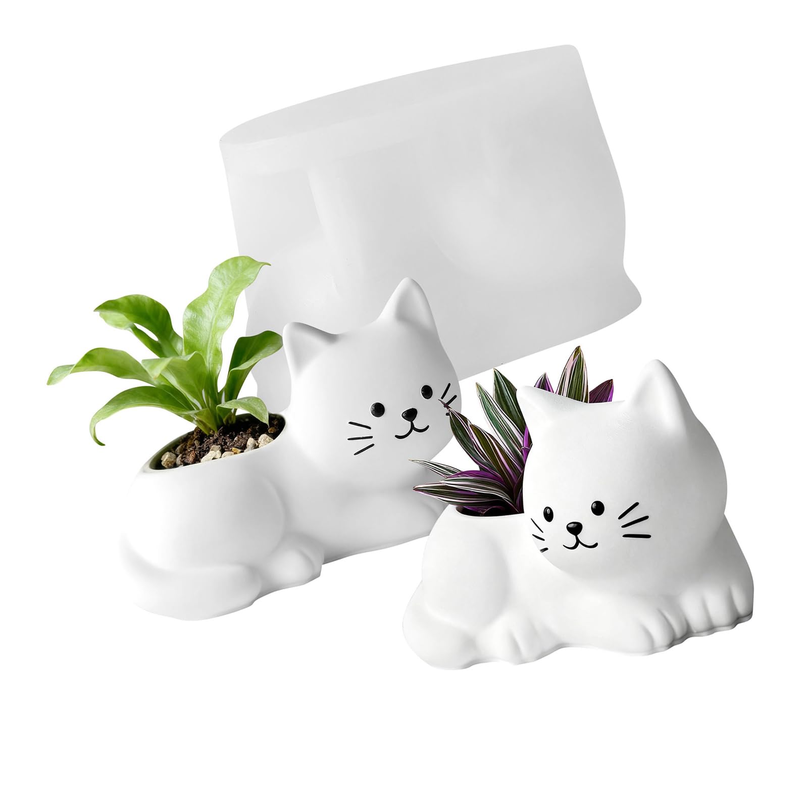 Jazuaiao Kitten Shape Cup Silicone Mold Easy Demolding for Container Soap Plant Flowerpot Holiday Decoration Kitten Shaped Flowerpot Mold