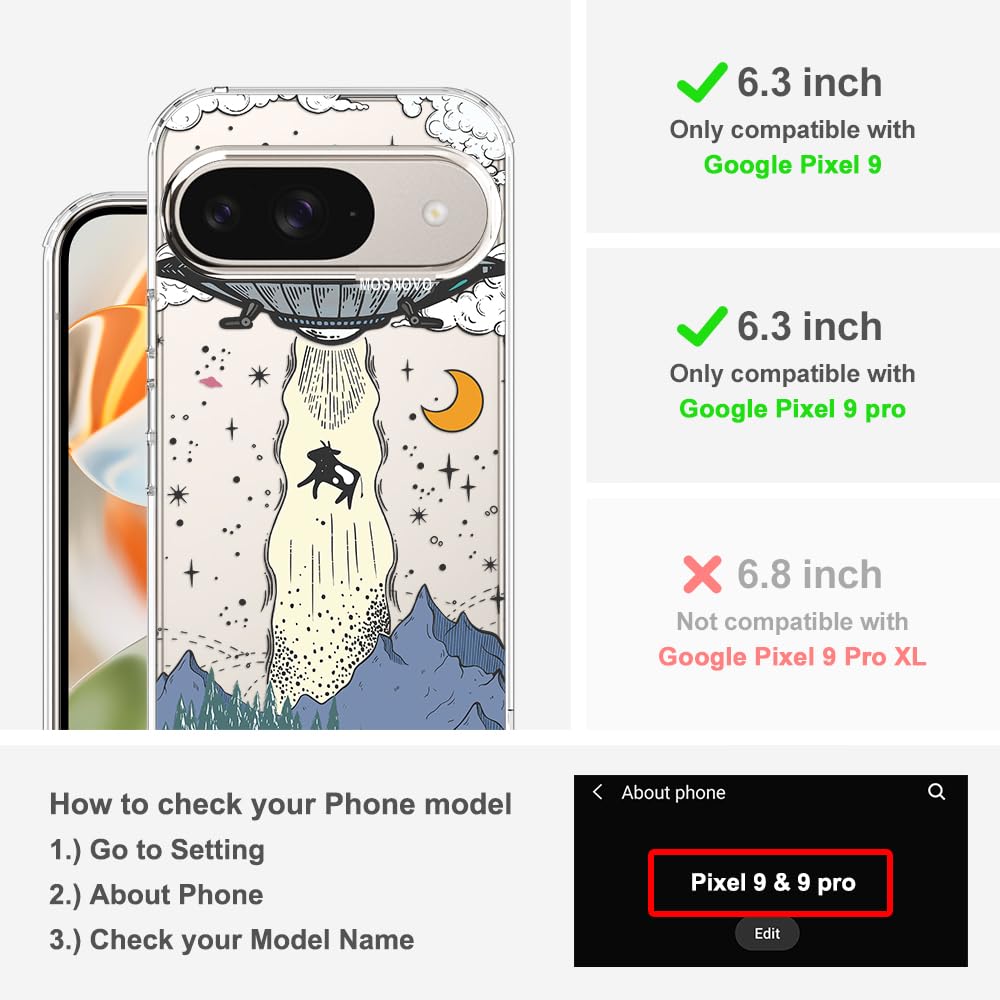 MOSNOVO Case for Google Pixel 10 & Pixel 10 Pro, [Buffertech 6.6ft Military-Grade Drop Protection] [Anti Peel Off Tech] Clear TPU Bumper Phone Case Cover Design - Cute Cherry — view 390