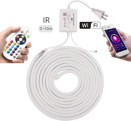 Miniatura 8 de Xunata Luces LED de neón, WiFi Smart App Control remoto 110-130V RGB regulable impermeable 5050 60 LEDm tira de luz, funciona con Alexa, Google