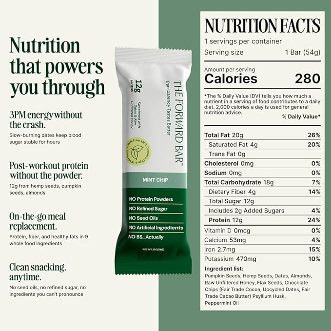 The Forward Bar – Barra de Proteína Mint Chip | 12g Proteína, Sin Gluten, Sin Lácteos | Caja de 9 Barras miniatura 2