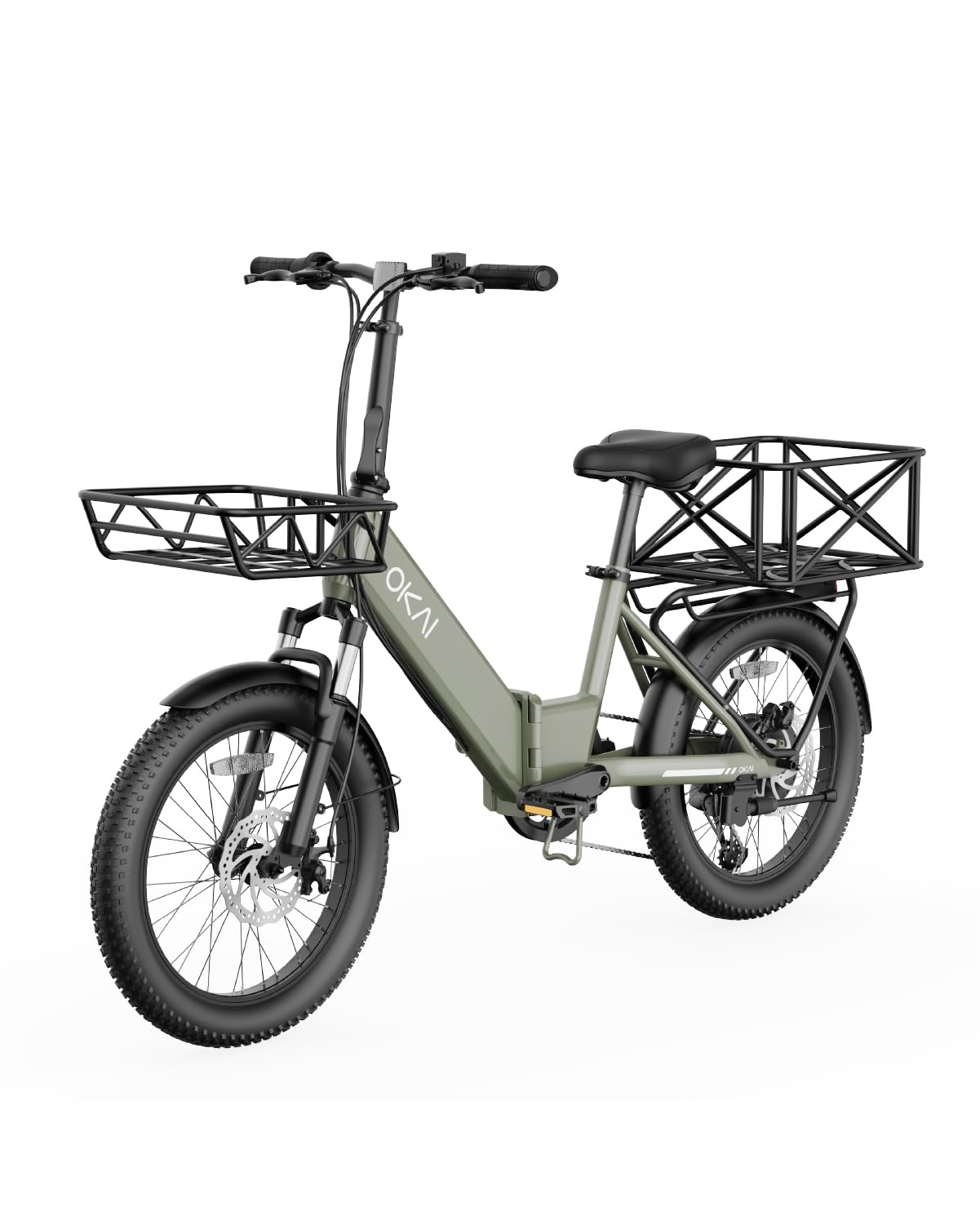 OKAI Electric Bike for Adults, Foldable Class 2 E Bike, Suspension Fork, 20" Fat Tire, 59 Miles Range, 672W Power Motor, 20 MPH Throttle Speed, 48V Removable Battery, 7-Speed Drivetrain, Women/Men