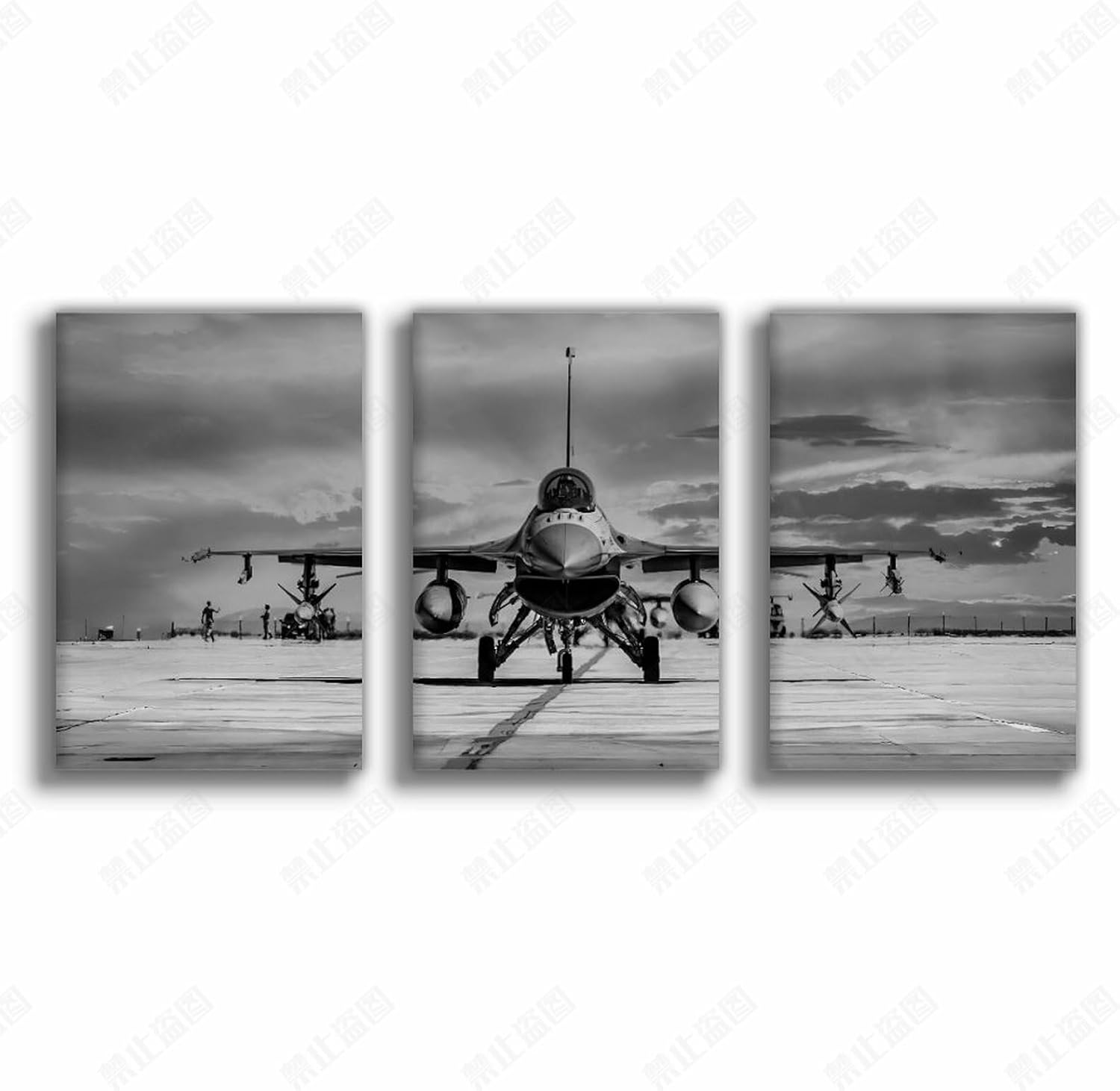 RIUFIN 3Pcs Black And White Wall Art,Military Aircraft F-16 Fighting Falcon 18L x12W Set of 3 Jet Fighter Aircraft Picture for Boy’s Bedroom Large Home Decor Wall Art Posters