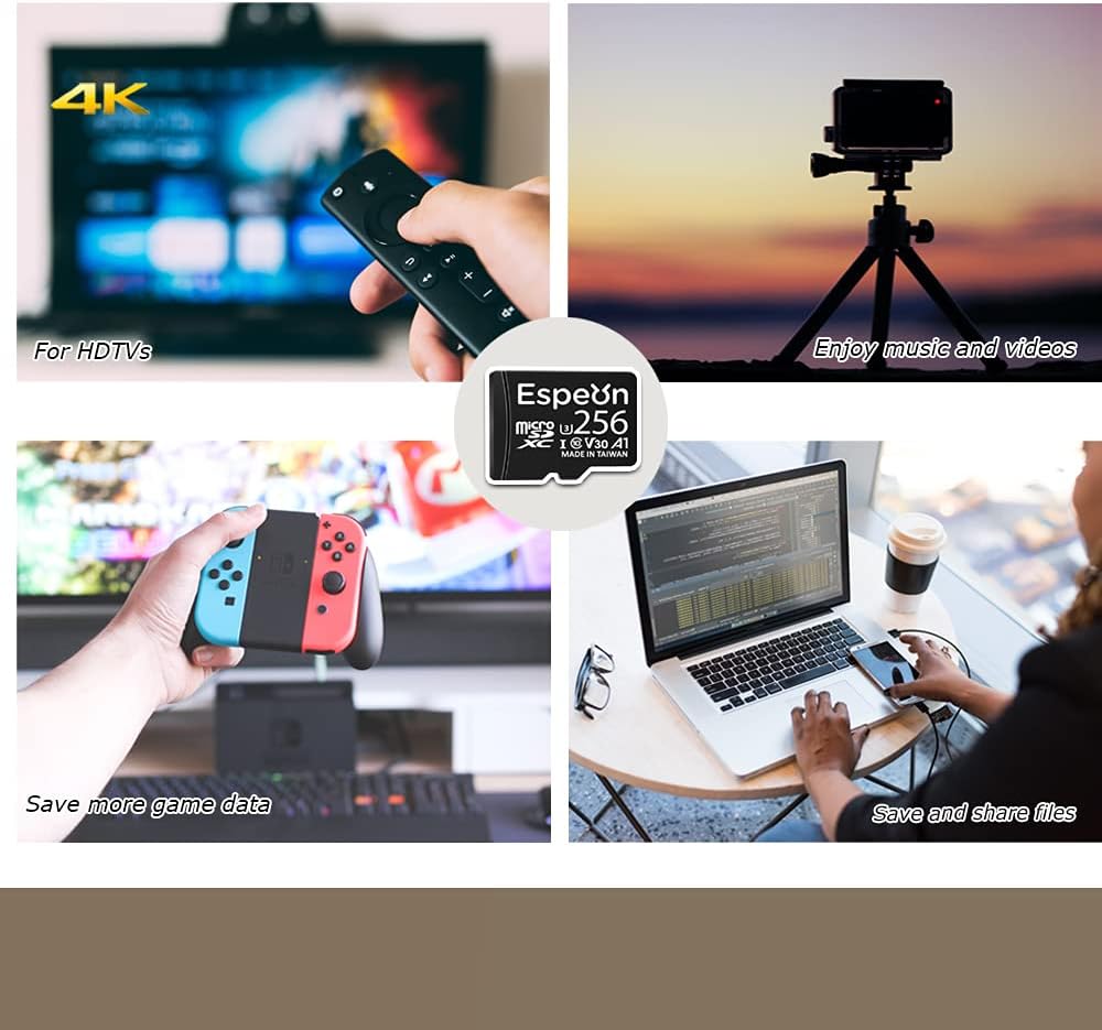 Espeon Micro SD Card 256GB with SD Adapter for Smartphone and Tablet MicroSDXC Memory Expansion, Nintendo-Switch, Portable Game Consoles. 4K Video Playback, A1 UHS-I U3 V30 C10, Up to 95MB/s Read