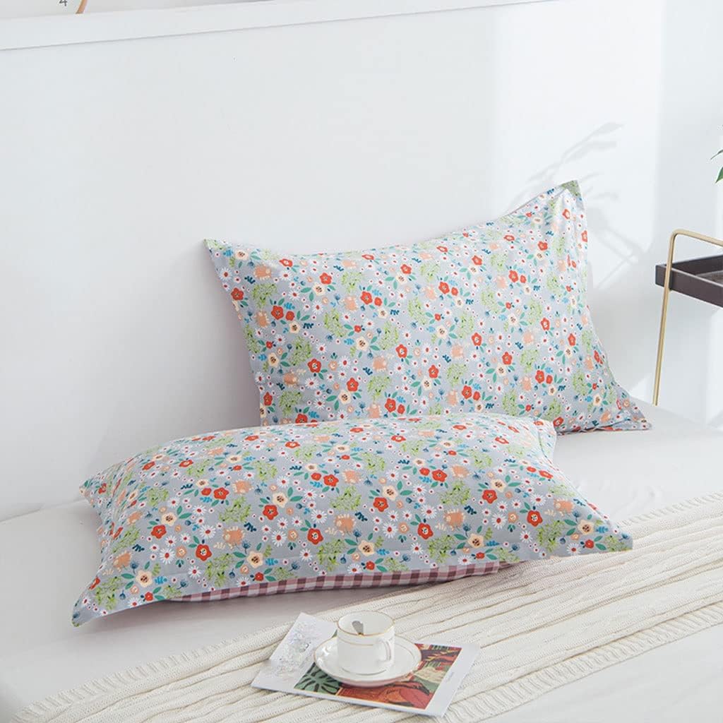 HBJWOV Long Staple Cotton Pillowcase Small Fresh Pillow Case Single Household Bedding(E)