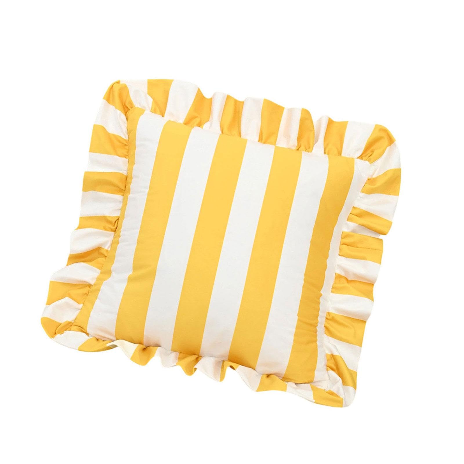 Linvimia A Linvimi Decorative Ruffled Trim Pillowcase Velvets Striped Design Square Throw Pillow Cover Cushion Cover Sof Bedroom Ccent Striped Pillowcase
